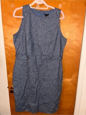 Ann Taylor Factory Linen  Sleeveless Chambray Midi Dress - Blue Sz 16